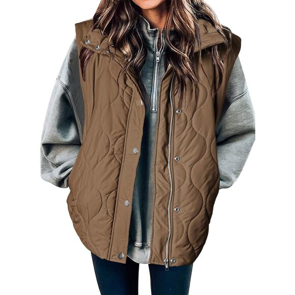 Jackets & Blazers - Women Puffer Vest Lightweight Quilted Sleeveless Stand Collar Fall Winter